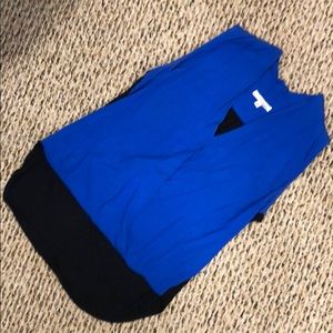 DREW blue silk and black cotton top